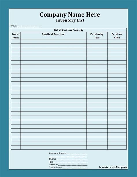 Inventory List Templates 7 Free Printable Word Excel And Pdf Formats