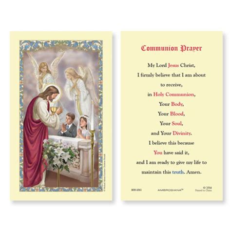 First Communion Laminated Holy Card 25pk Devotional Items Autom