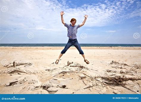 Boy Enjoys The Beach And Jumps Stock Image Image Of North Self 36061923