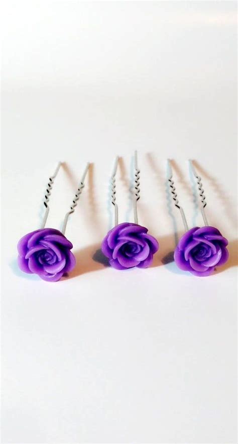 Purple Rose Hair Pins Purple Rose Hair Sticks Wedding Etsy Purple