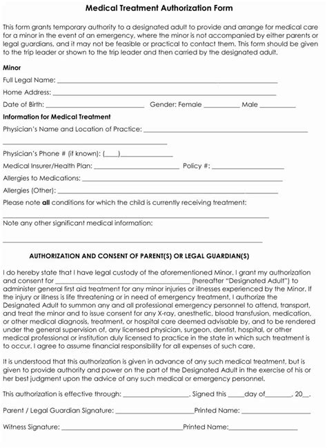 Consent For Medical Treatment Of A Minor Form Fillable Printable Forms Free Online