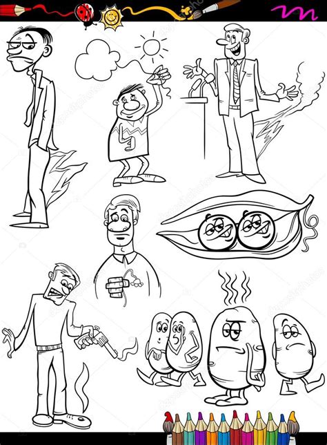 Refranes Conjunto De Dibujos Animados Para Colorear Página 2024