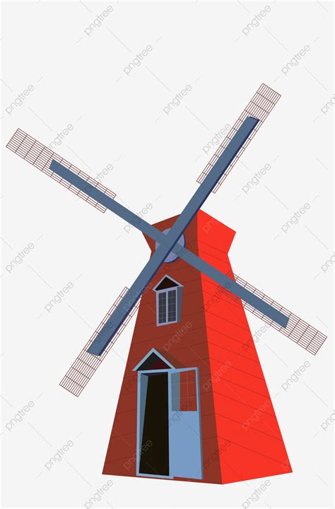 Gambar Ilustrasi Bangunan Kipas Angin Kincir Angin Merah Rumah Kincir Angin Png Dan Vektor