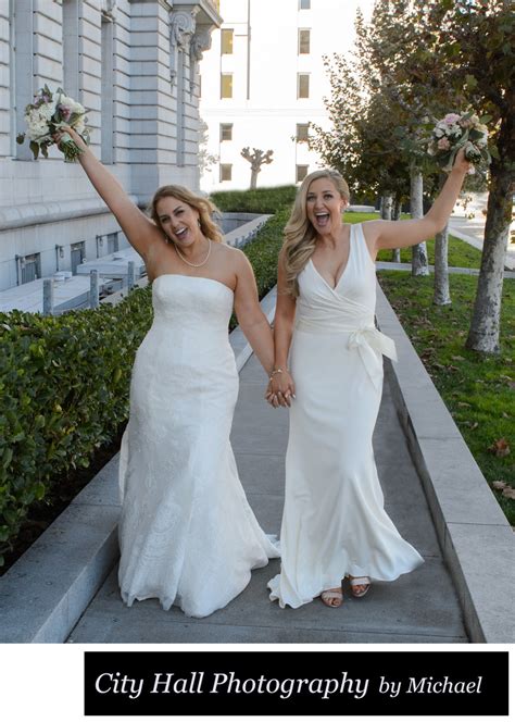Celebrating In San Francisco At End Of Lesbian Wedding San Francisco City Hall Wedding Same