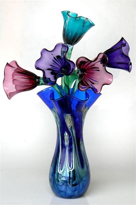 Art Glass Vase And Flowers Glass Flowers Glass Art Sculpture Blown Glass Art