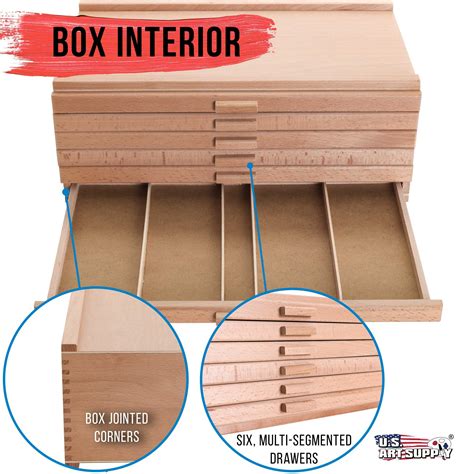 Us Art Supply 6 Drawer Wood Artist Supply Storage Box Pastels