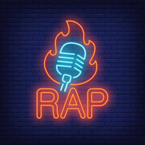 Rap Neon Word And Microphone In Flame Outline Free Vector