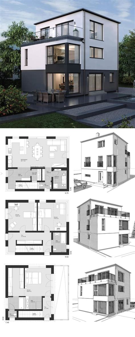Moderne Einfamilienhaus Architektur mit Flachdach & 3 ...
