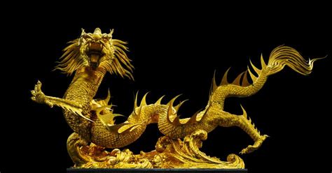 Golden Dragon Broncefigur Gold Free Image Download