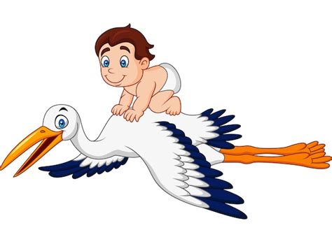Premium Vector Cartoon Stork Carrying A Baby