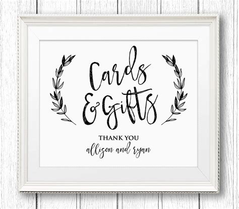 Wish your favorite couple congratulations with our wedding cards or engagement cards. Cards and Gifts Sign Personalized Wedding Sign Printable