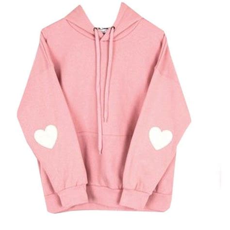 Cute Kawaii Styles Pink Pastel Heart Elbow Patch Pullover Hoodies Size