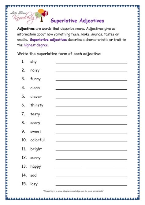 Adjectives Worksheet For Class 3 Adjectives Worksheets Grammar English