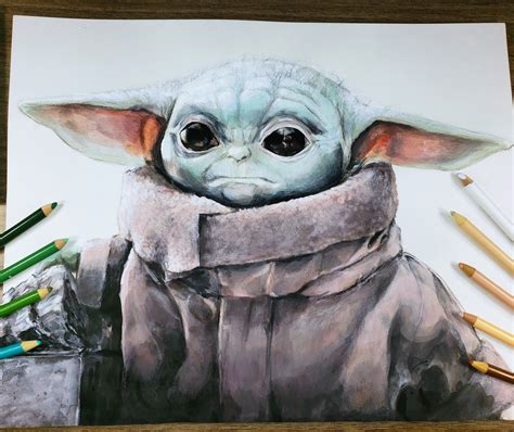 Heres My Drawing Of Baby Yoda 11x14 Colored Pencil And Acrylic Paint