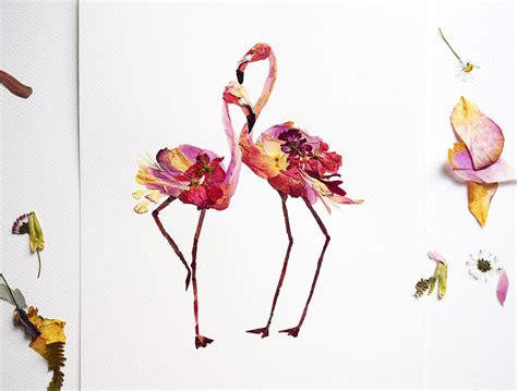 Flamingo Art Print Pressed Flower Art Dry Flower Arrangement