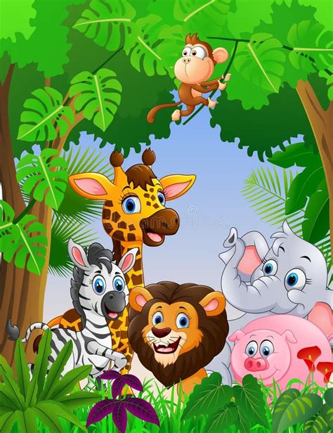 Cartoon Safari Animal In The Jungle Stock Vector Illustration Of