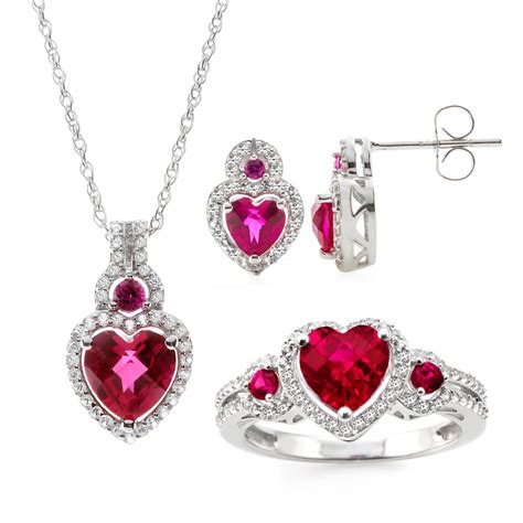 3 Piece Sterling Silver Lab Created Ruby Earring Pendant And Ring Set