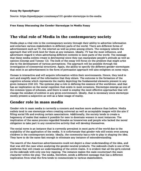📗 Free Essay Discussing The Gender Stereotype In Media