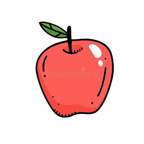 Cute Red Apple In Doodle Style With Outline Doodle Vector Illustration