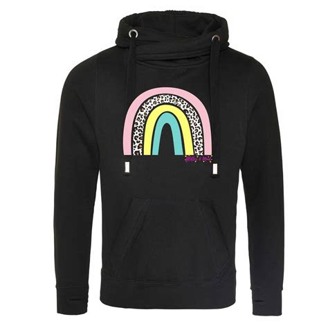 Black Cowl Neck Rainbow Hoodie By Glitter And Mud