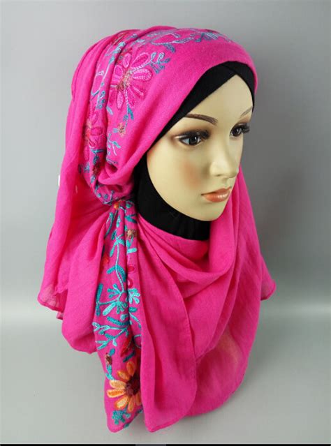 Embroidery Flowers Cotton Hijab Womens Scarf High Quality Turkish