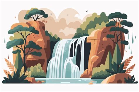 Premium Vector Waterfall Flat Vector Illustration Cartoon Landscape