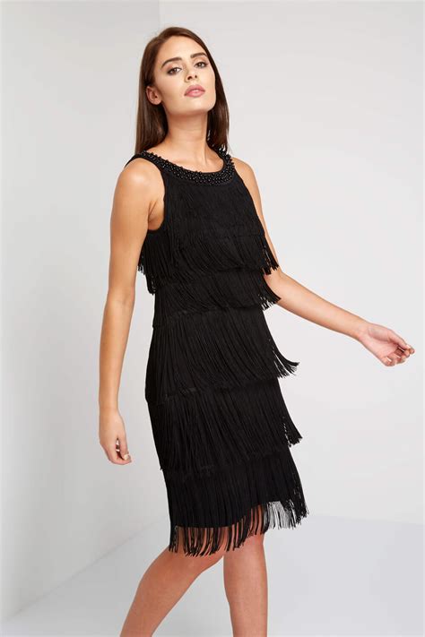 Embellished Fringe Flapper Dress In Black Roman Originals Uk