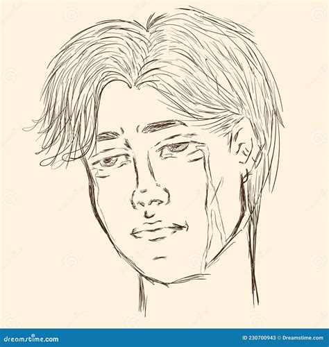Drawing Sketch Sad Crying Guy With Tears Stock Vector Illustration Of