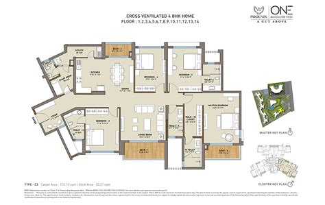 Floor Plan 4 Bhk Of Luxury Residential Flats In Bangalore Phoenix