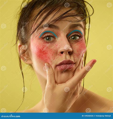 Beautiful Female Face With Perfect Skin And Bright Make Up Stock Photo