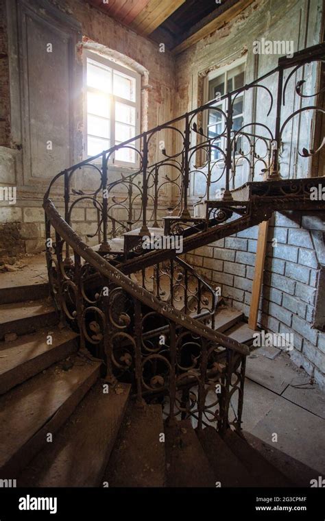 Old Vintage Spiral Staircase At The Old Abandoned Building Stock Photo