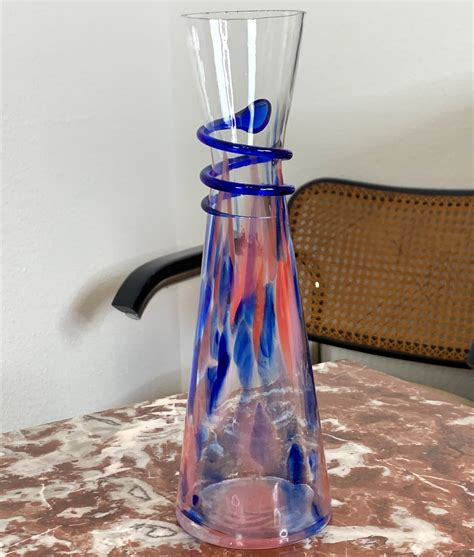 Vintage Modernist Style Confetti Glass Fluted Vase Clear Multi Color Dried Fresh Flower Vase