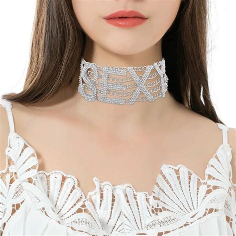 Luxury Rhinestone Choker Necklace Letter Sexy Nacklace Women Maxi
