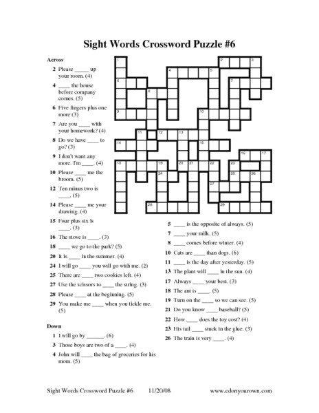 Ideas to make fun learning for kids in learning something is unlimited and you could always start sight word as an important part in literacy is to be read quickly and without paying too much attention. 6th Grade Math Crossword Puzzles Sight Words Crossword ...