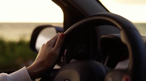 Woman With Nude Manicure Driving Car Along Stock Footage Sbv