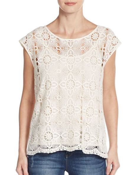 Vince Camuto Scalloped Lace Top In White Antique White Lyst