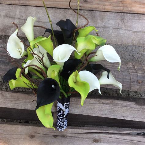 Lime Green White Black Calla Lily Bridal Bouquet Lime Green Wedding