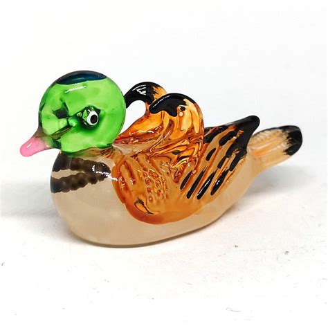 Glass Mandarin Duck Figurine Collectible Hand Blown Art Etsy