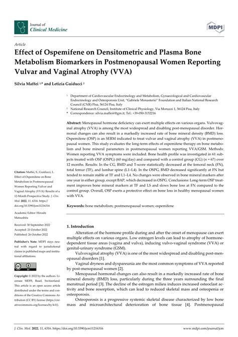 Pdf Effect Of Ospemifene On Densitometric And Plasma Bone Metabolism
