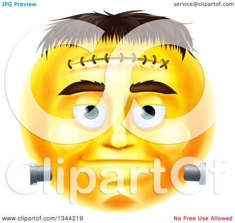 Clipart Of A 3d Yellow Frankenstein Smiley Emoji Emoticon Face