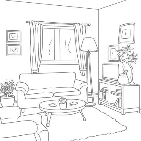 Drawing Of Living Room Coloring Pages Outline Sketch Vector Wing
