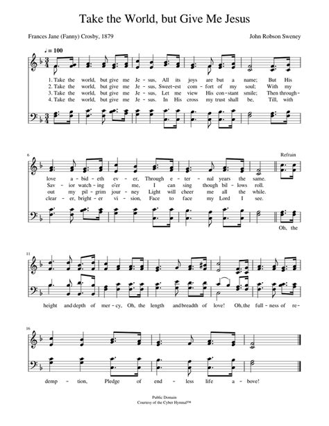 Take The World But Give Me Jesus John R Sweney Sheet Music For