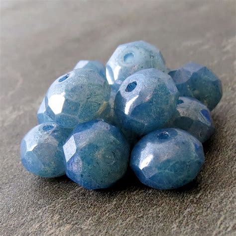 Denim Blue Czech Glass Beads 8x6mm Faceted Rondelle 12 Pc Etsy