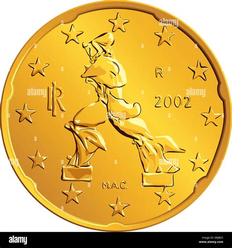Obverse Italian Money Gold Euro Coin With The Image Of A Person Walking