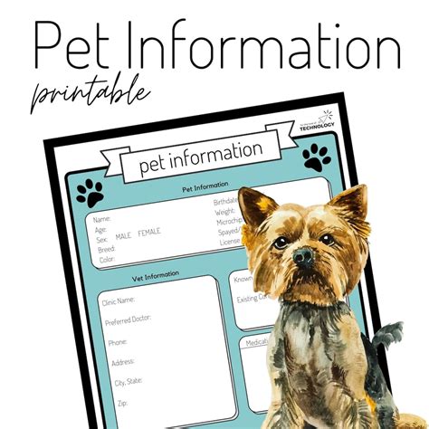 Pet Information Printable Pet Organizer Pet Planner Pet Sitter Notes
