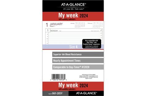 At A Glance 2024 Weekly Planner Refill Loose Leaf Desk Size 5 12 X