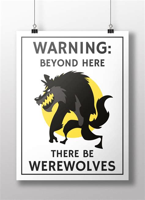 Werewolf Warning Sign There Be Werewolves Poster Beyond Here Wall Decor