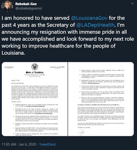 dr rebekah gee resigns as secretary of louisiana s health department