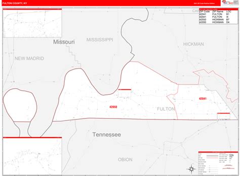 Fulton County Ky Zip Code Wall Map Red Line Style By