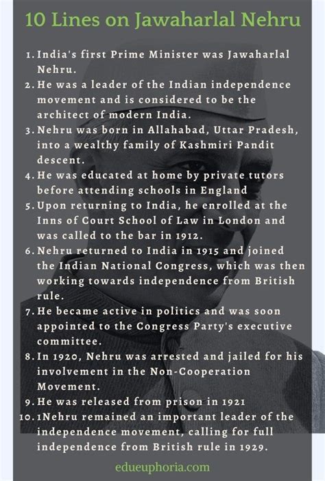 10 Lines On Jawaharlal Nehru In English For Kids